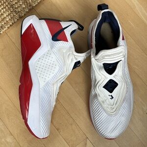 Nike LeBron Soldier 14 USA Mens Athletic Basketball Shoes Size 14 White Blue Red